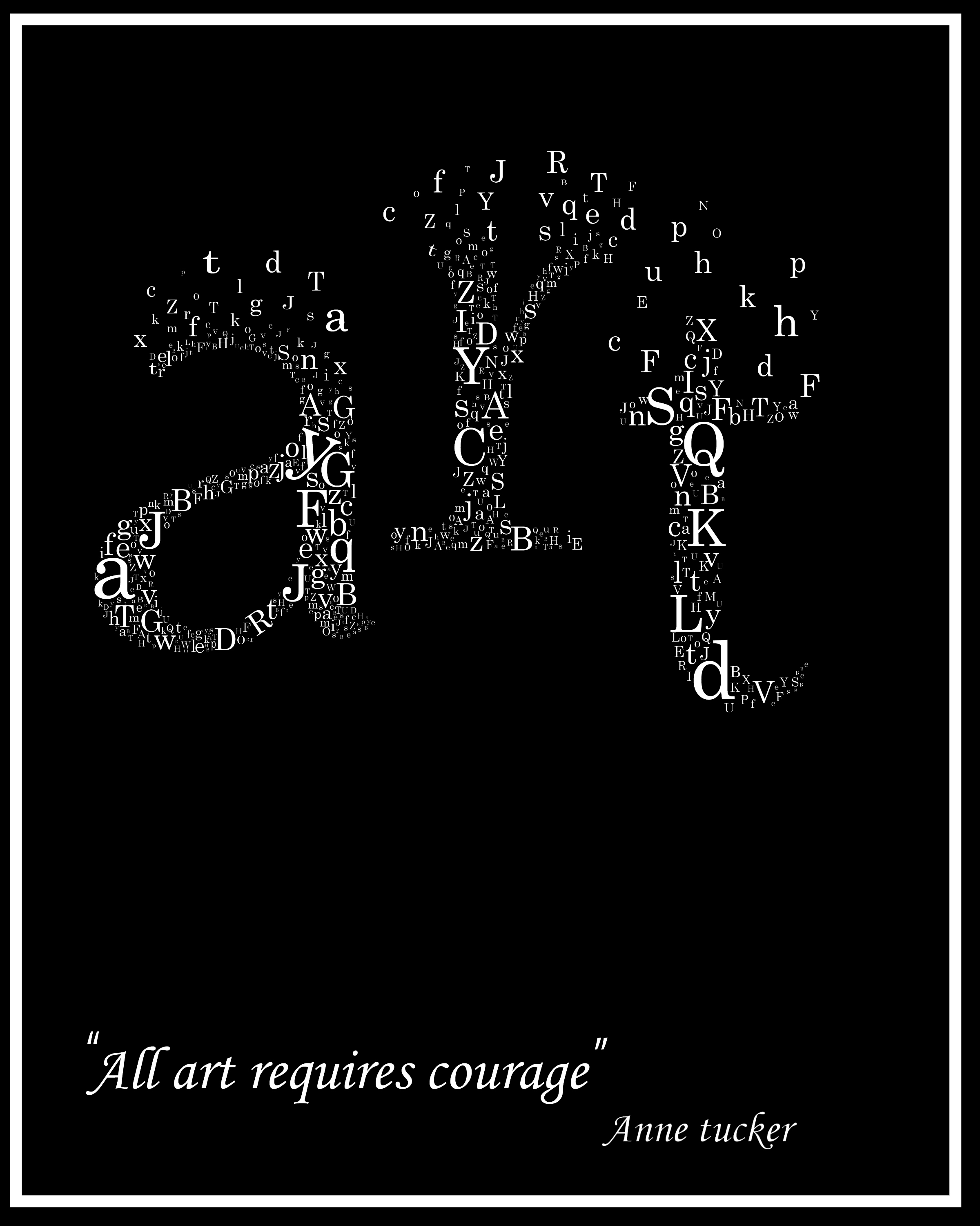 Graphic design of the word ART in bold, stylized white letters on a textured dark background.