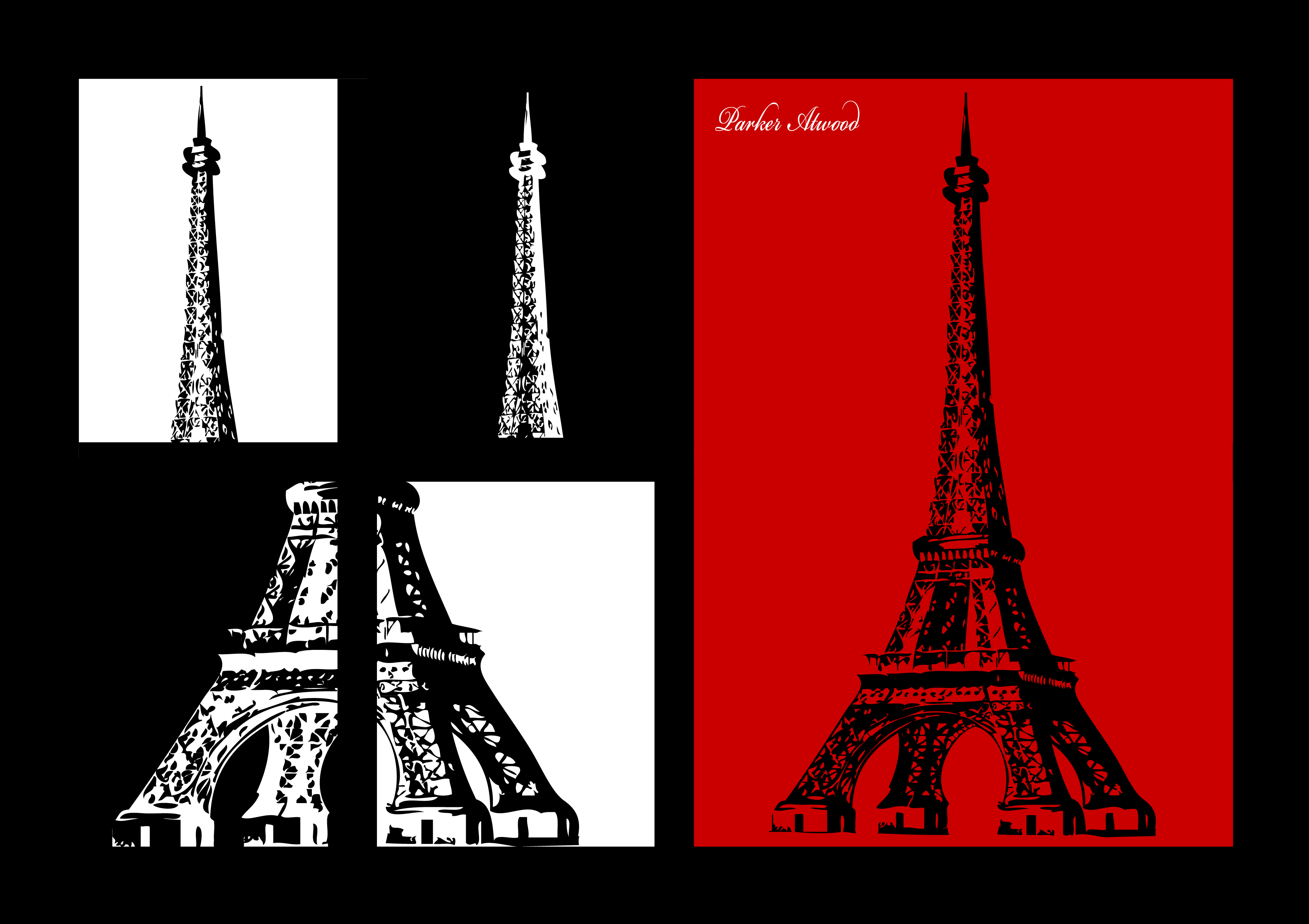 Graphic design tribute to the Eiffel Tower using geometric shapes and lines.